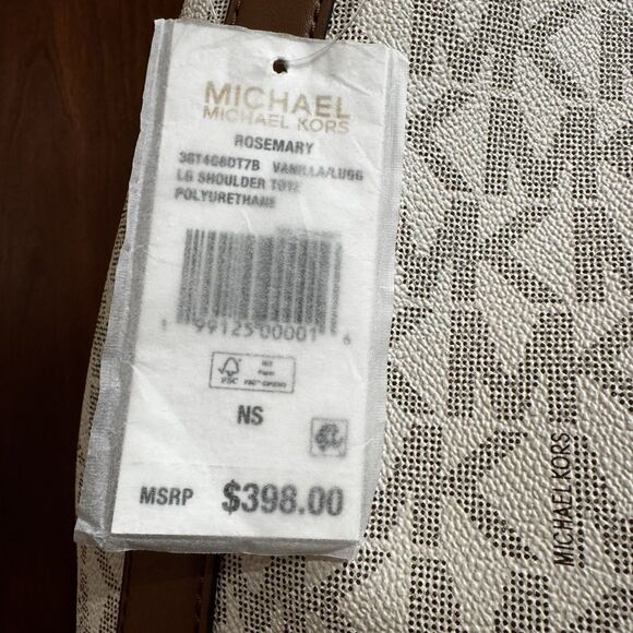 NWT Michael Kors Rosemary Large Signature Logo Shoulder Bag Vanilla/Luggage - Picture 8 of 15